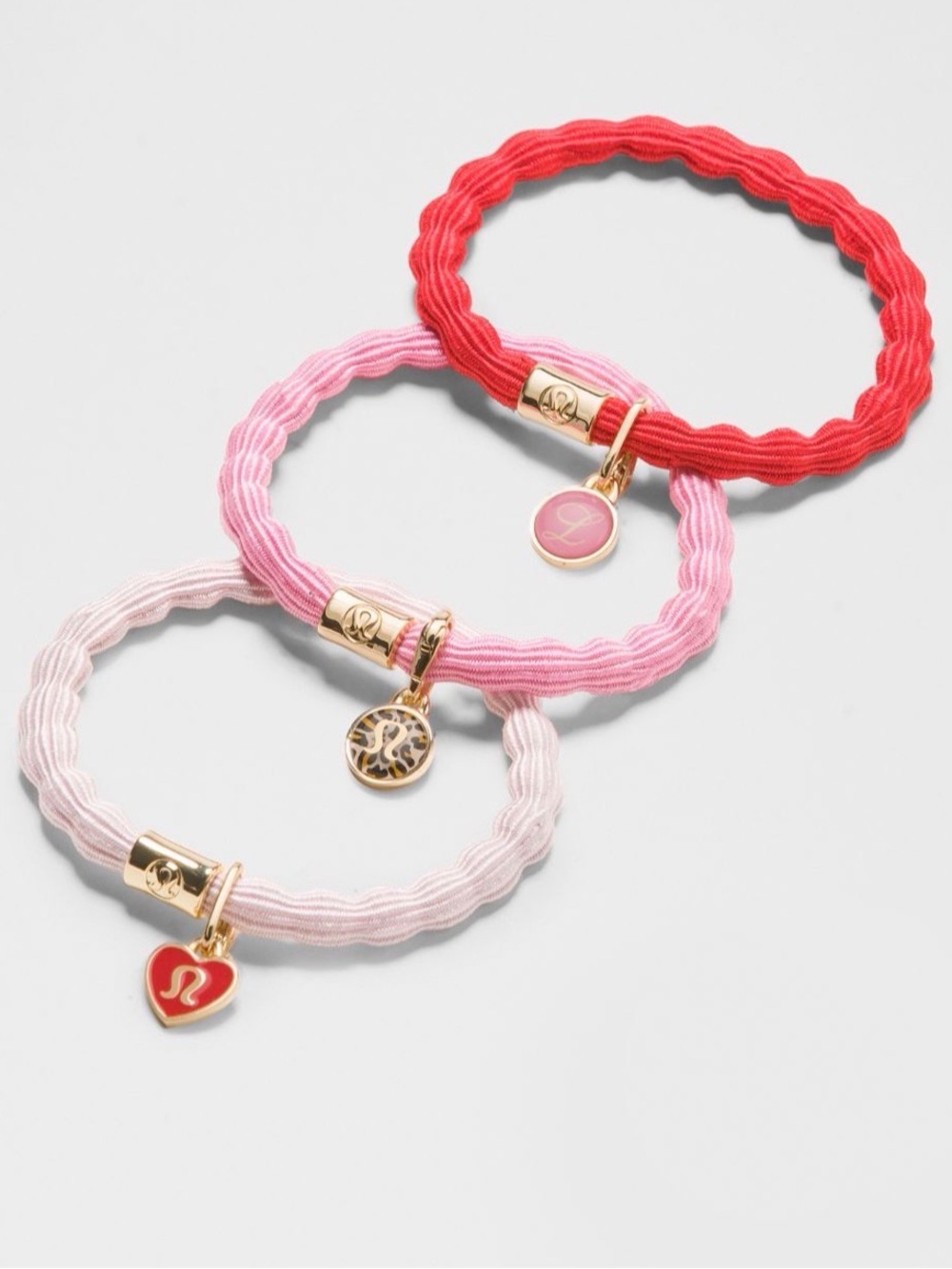 lululemon Rare Charm Hair Ties Trio — Light Pink, Pink, Red